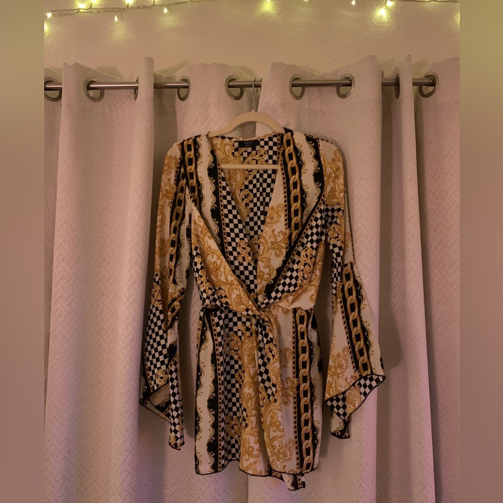 Vici Size Small Romper Gold Chains and Checkers